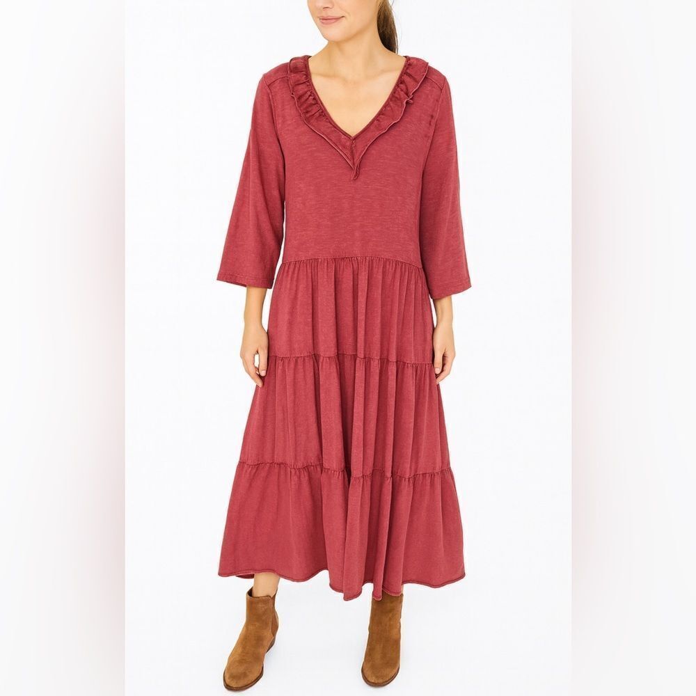April Cornell Burgundy Long Sleeve Dress NWOT